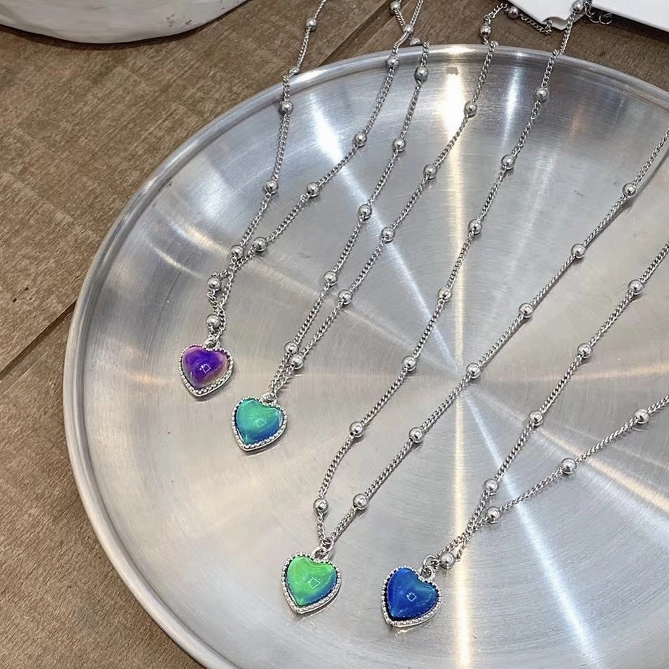 Wholesale Titanium Steel Temperature Sensing Stone Color Changing Heart Necklaces