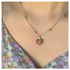 Wholesale Titanium Steel Temperature Sensing Stone Color Changing Heart Necklaces