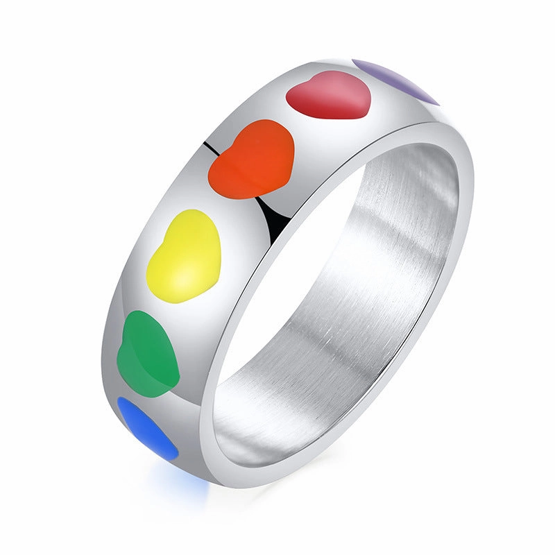 Wholesale Titanium Steel Titanium Steel LGBT Heart Ring