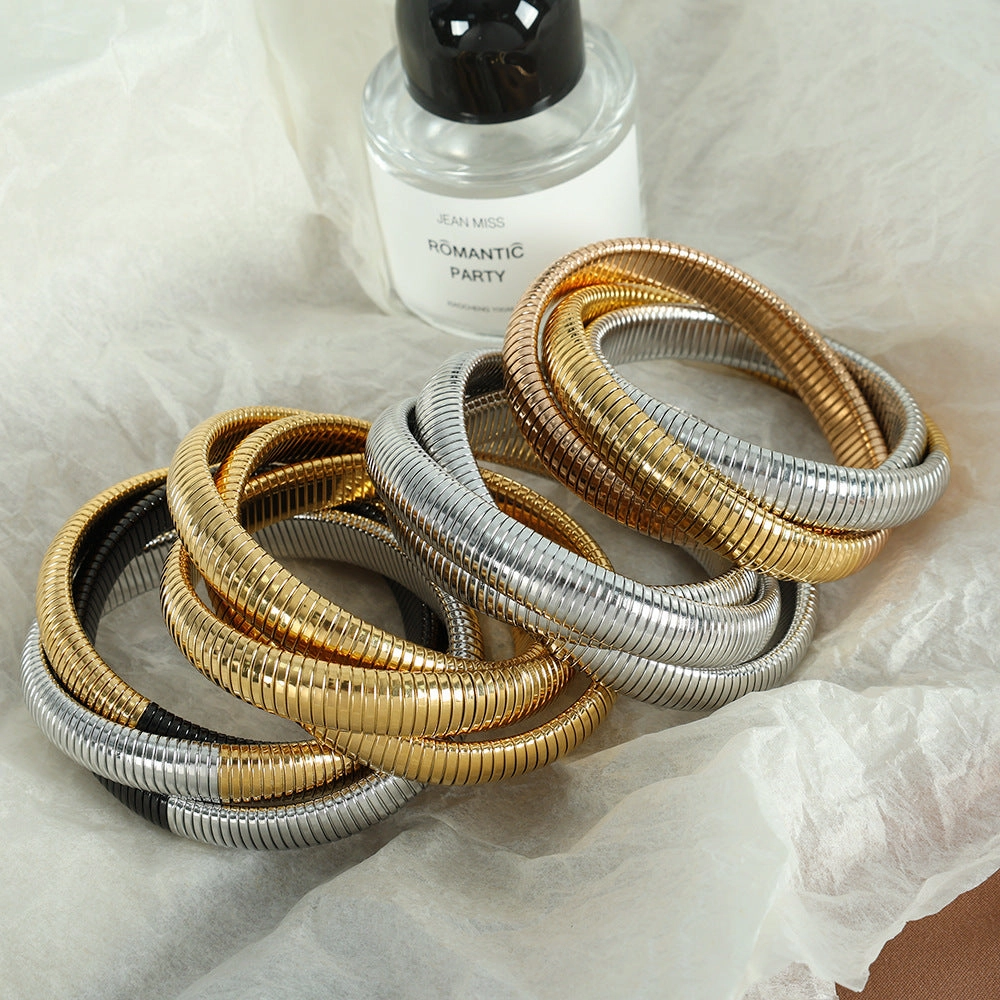 Wholesale Titanium Steel Triple Wrap 18K Gold Plated Stainless Steel Bracelet