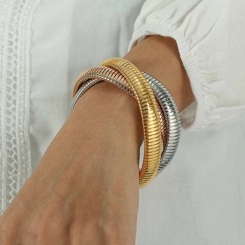 Wholesale Titanium Steel Triple Wrap 18K Gold Plated Stainless Steel Bracelet