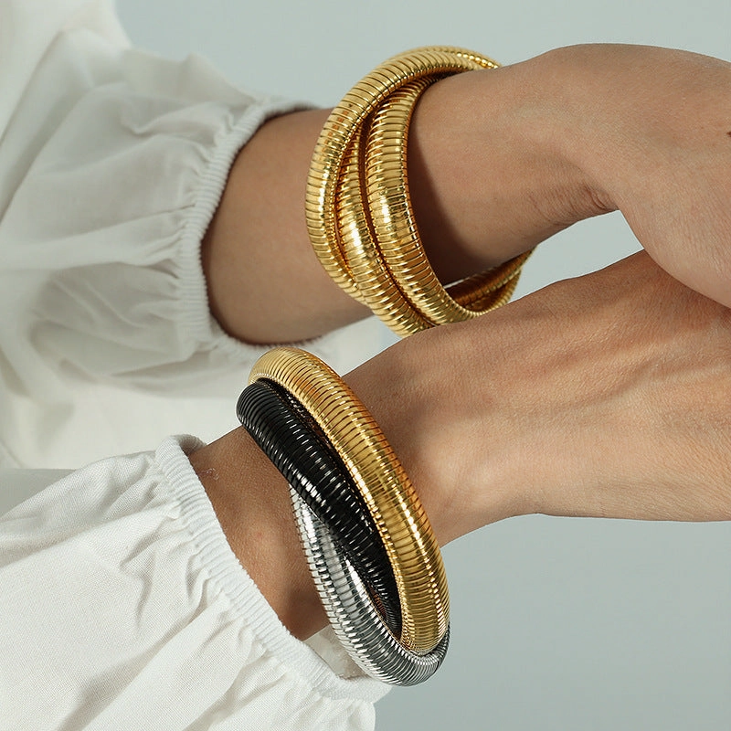 Wholesale Titanium Steel Triple Wrap 18K Gold Plated Stainless Steel Bracelet