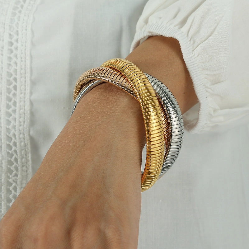 Wholesale Titanium Steel Triple Wrap 18K Gold Plated Stainless Steel Bracelet