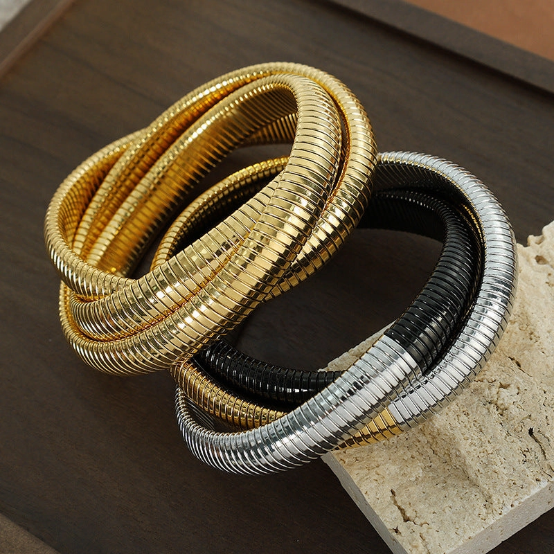 Wholesale Titanium Steel Triple Wrap 18K Gold Plated Stainless Steel Bracelet