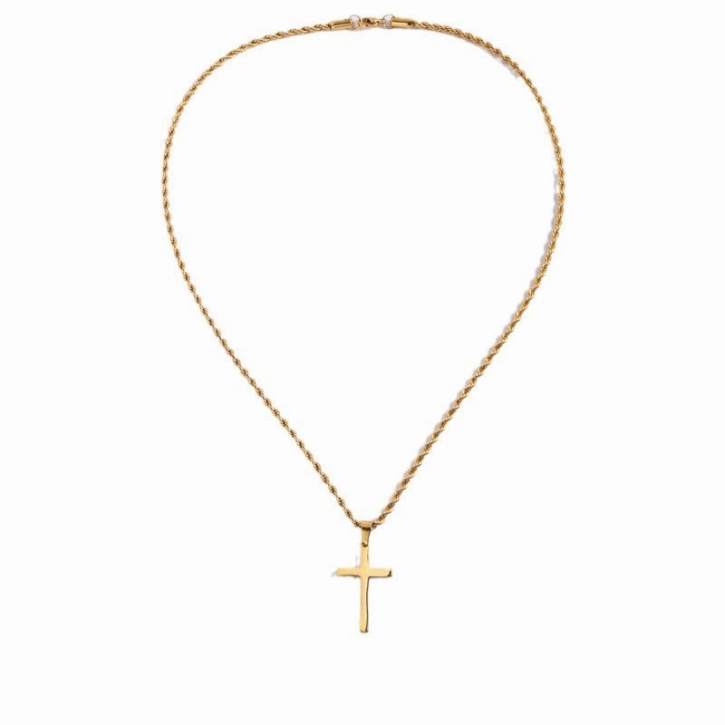 Wholesale Titanium Steel Twisted Chain Double Cross Necklace