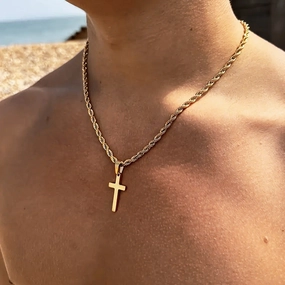Wholesale Titanium Steel Twisted Chain Double Cross Necklace