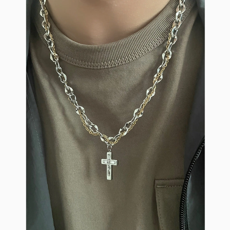 Wholesale Titanium Steel Wrap Cross Necklace with Diamonds