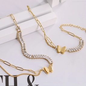 Wholesale Titanium Steel Zircon Diamond Chain Asymmetric Three-dimensional Frosted Butterfly Necklaces