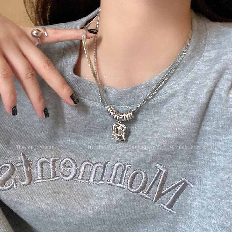 Wholesale Titanium Steel Zircon Double Layer Necklace Sweater Chain Clavicle Chain