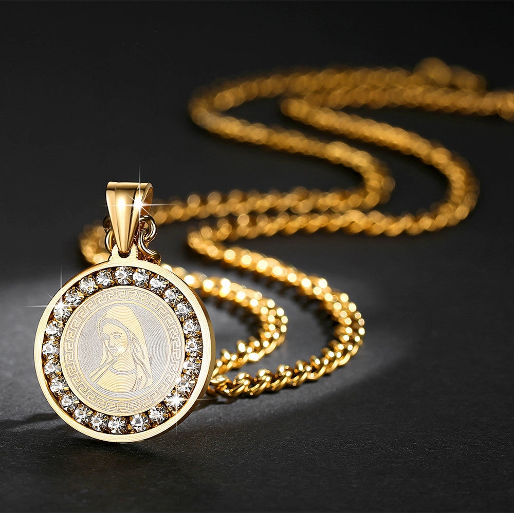 Wholesale Titanium Steel Zircon Virgin Mary Necklaces