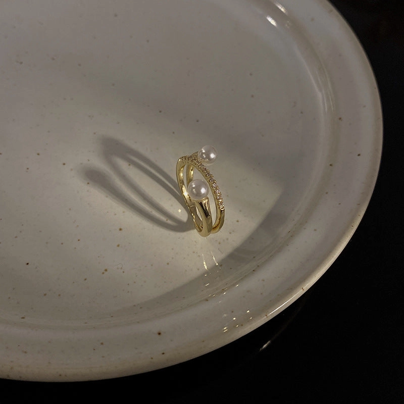 Wholesale Town Store Treasure Pearl Zircon Copper Ring