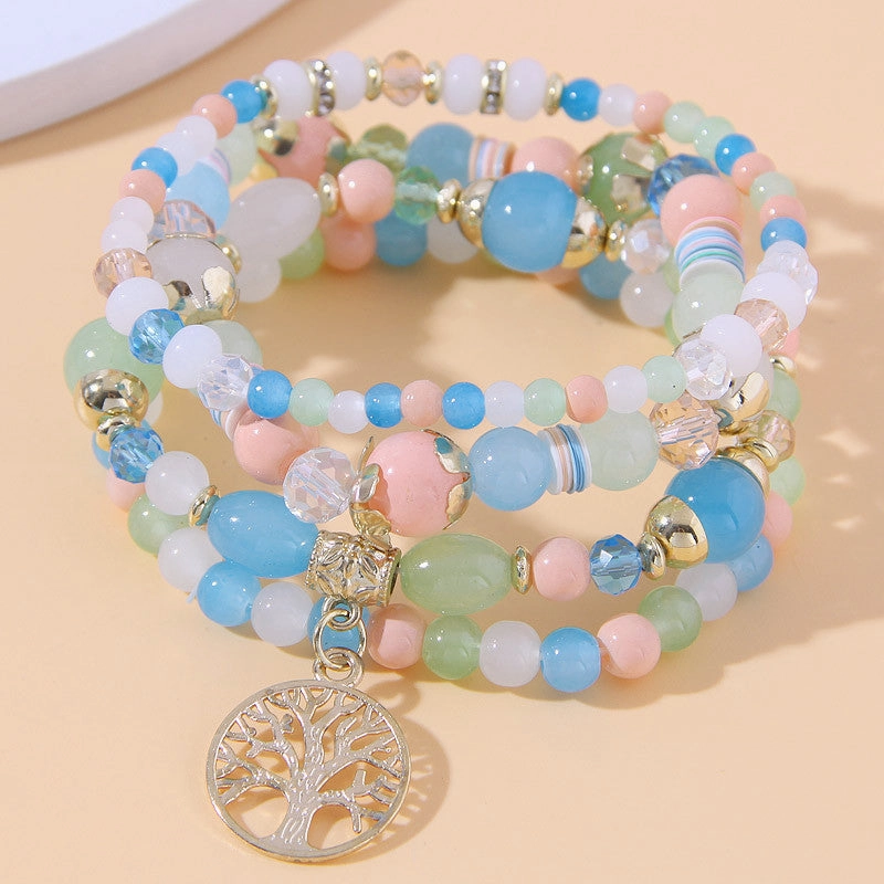 Wholesale Tree of Life Glass Beads Alloy Bracelet