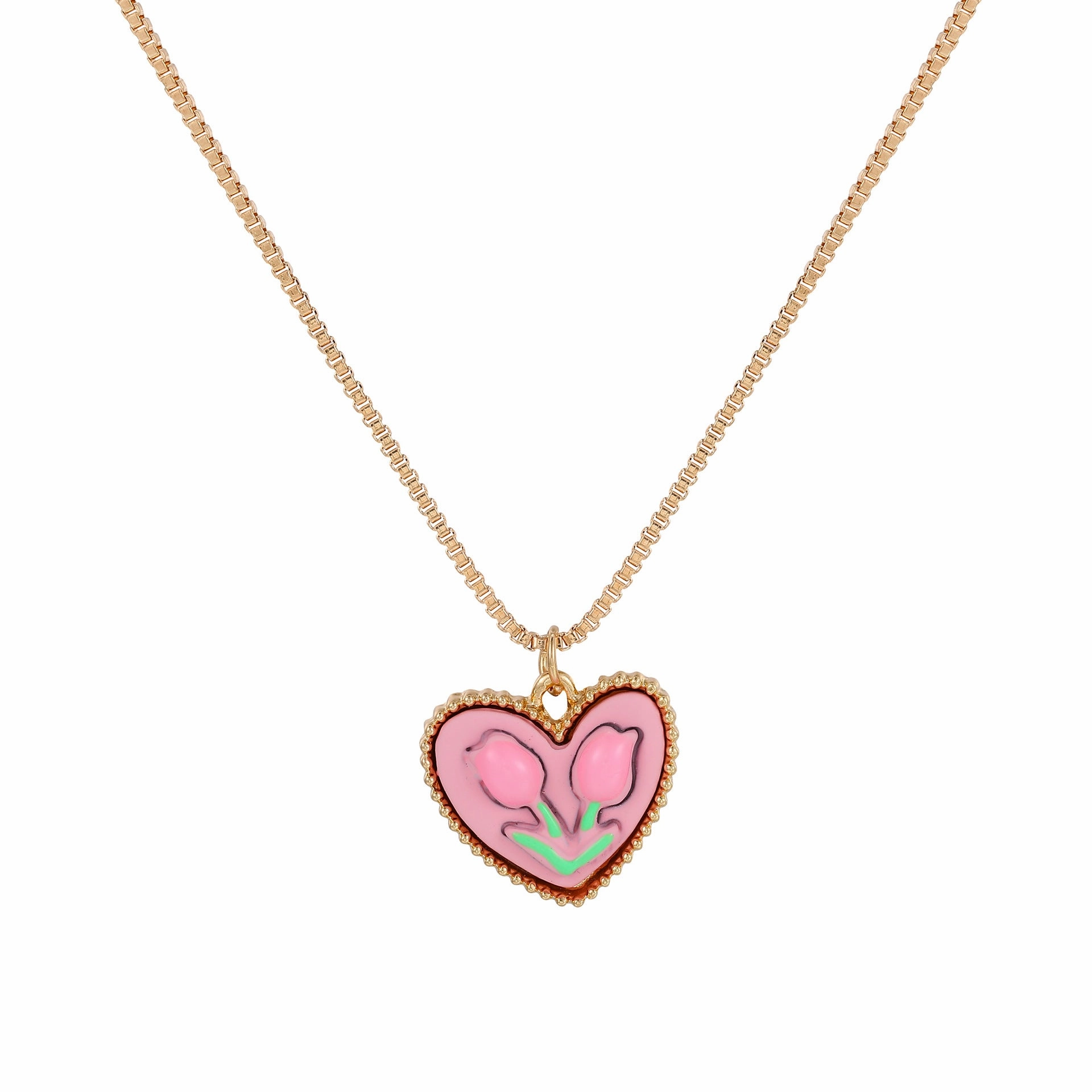 Wholesale Tulip Flowers Pearl Love Heart Pendant Alloy Necklaces