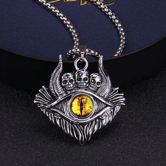 Wholesale Turkish Devil Eye Dark Skull Blue Eye Pendant Stainless Steel Necklaces