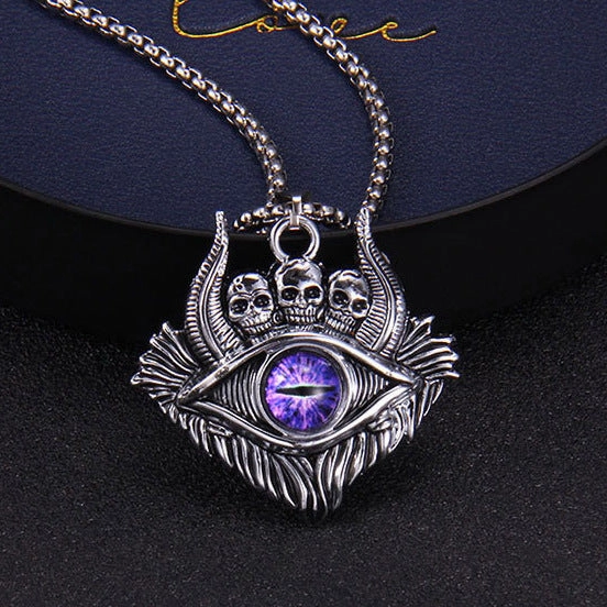 Wholesale Turkish Devil Eye Dark Skull Blue Eye Pendant Stainless Steel Necklaces