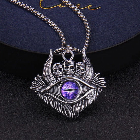 Wholesale Turkish Devil Eye Dark Skull Blue Eye Pendant Stainless Steel Necklaces