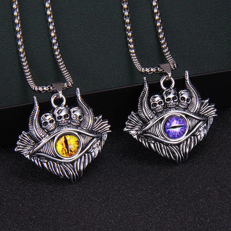Wholesale Turkish Devil Eye Dark Skull Blue Eye Pendant Stainless Steel Necklaces