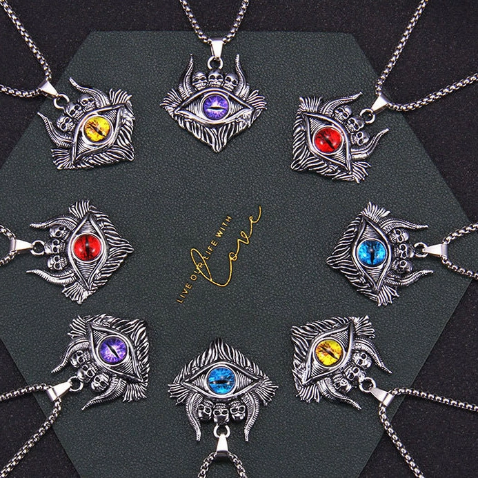 Wholesale Turkish Devil Eye Dark Skull Blue Eye Pendant Stainless Steel Necklaces