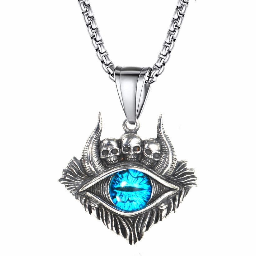 Wholesale Turkish Devil Eye Dark Skull Blue Eye Pendant Stainless Steel Necklaces