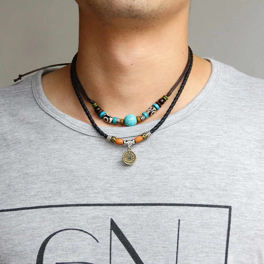 Wholesale Turquoise Characteristic Vintage Coin Pendant Necklaces
