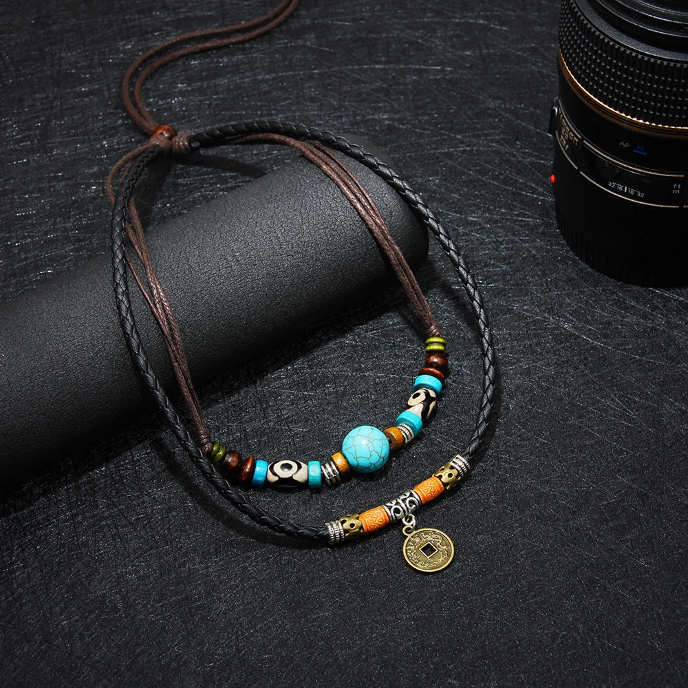 Wholesale Turquoise Characteristic Vintage Coin Pendant Necklaces