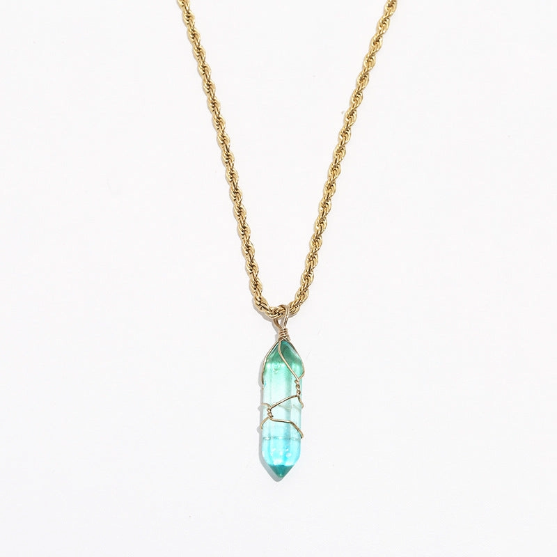 Wholesale turquoise pendant titanium steel twist chain crystal does not fade Necklaces