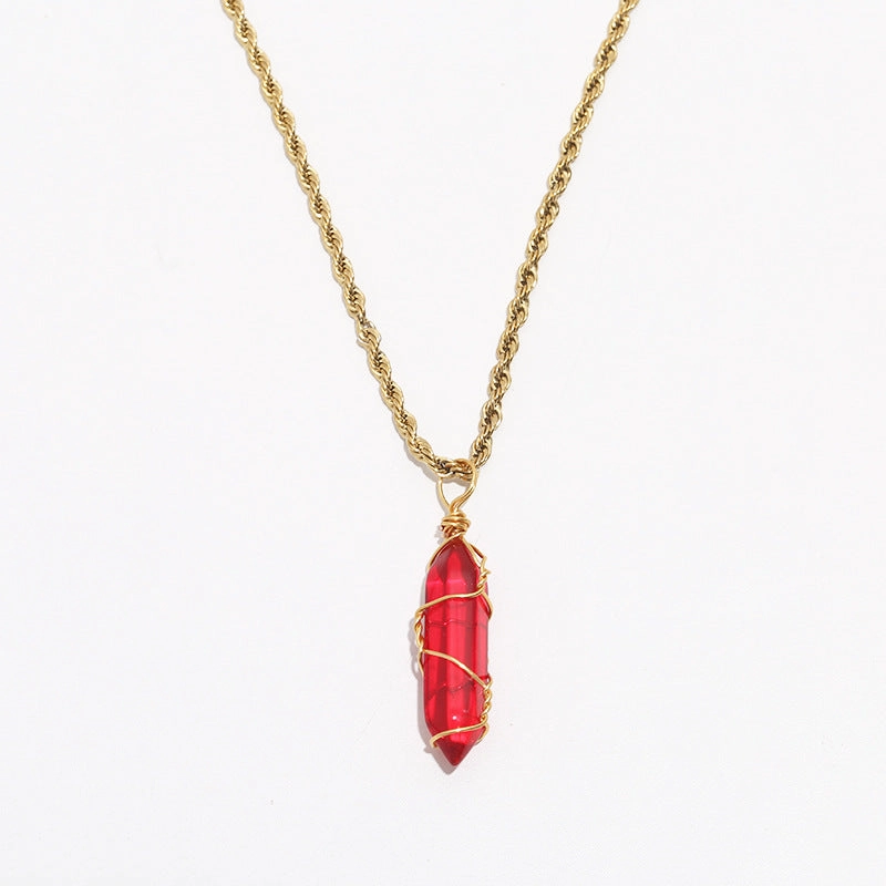 Wholesale turquoise pendant titanium steel twist chain crystal does not fade Necklaces