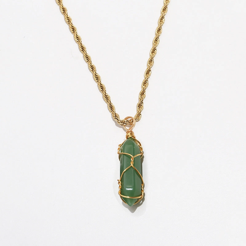 Wholesale turquoise pendant titanium steel twist chain crystal does not fade Necklaces