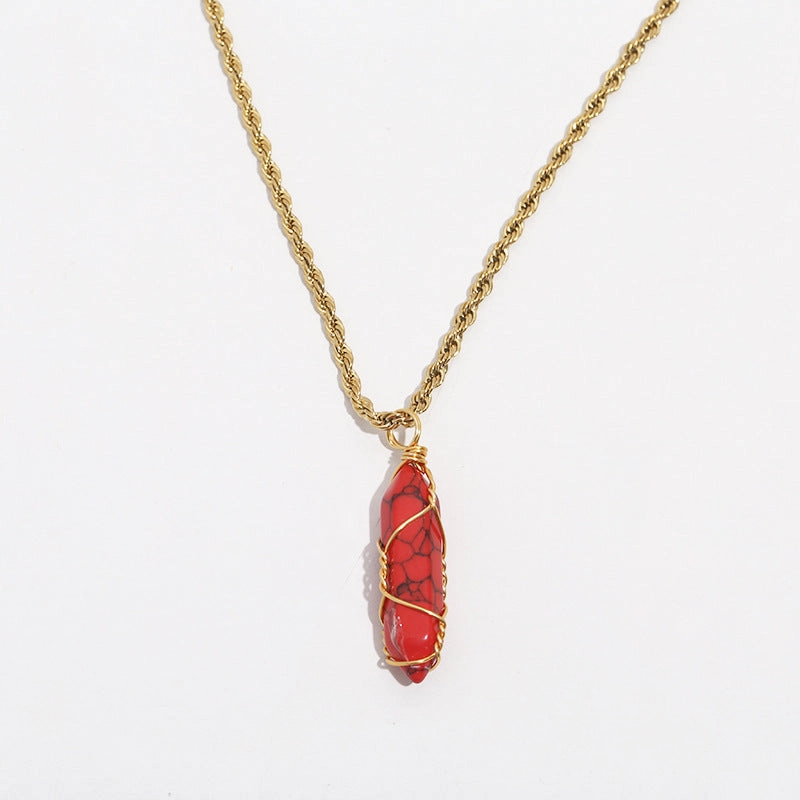 Wholesale turquoise pendant titanium steel twist chain crystal does not fade Necklaces