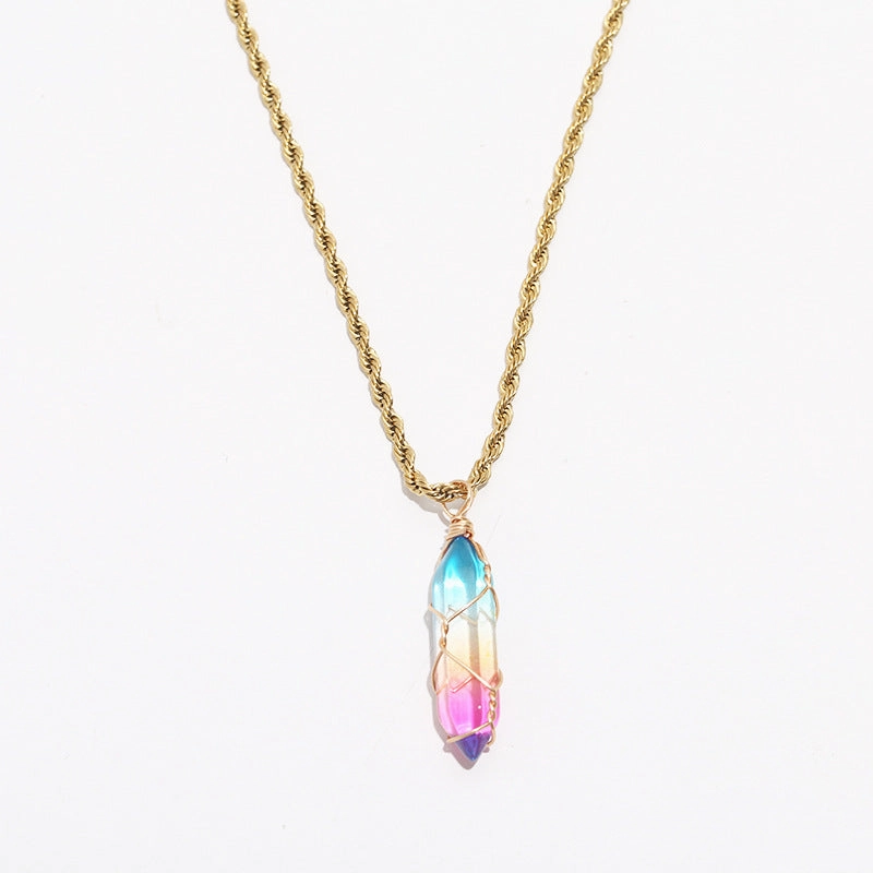 Wholesale turquoise pendant titanium steel twist chain crystal does not fade Necklaces