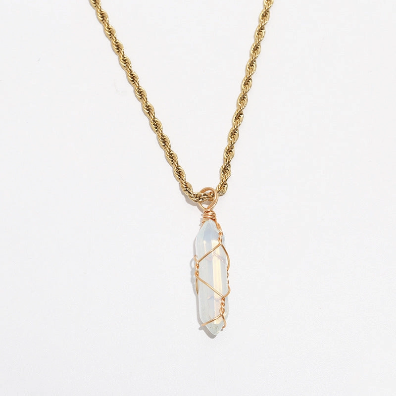 Wholesale turquoise pendant titanium steel twist chain crystal does not fade Necklaces