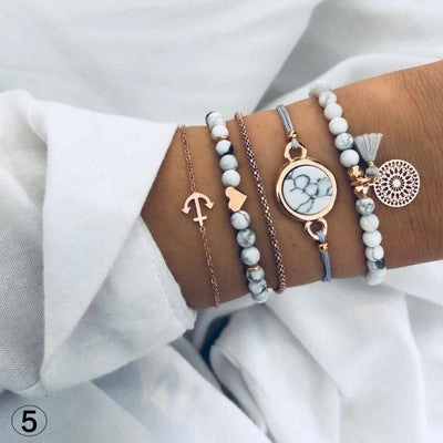 Wholesale Turquoise Tassel Disc Alloy Bracelet Set of Four