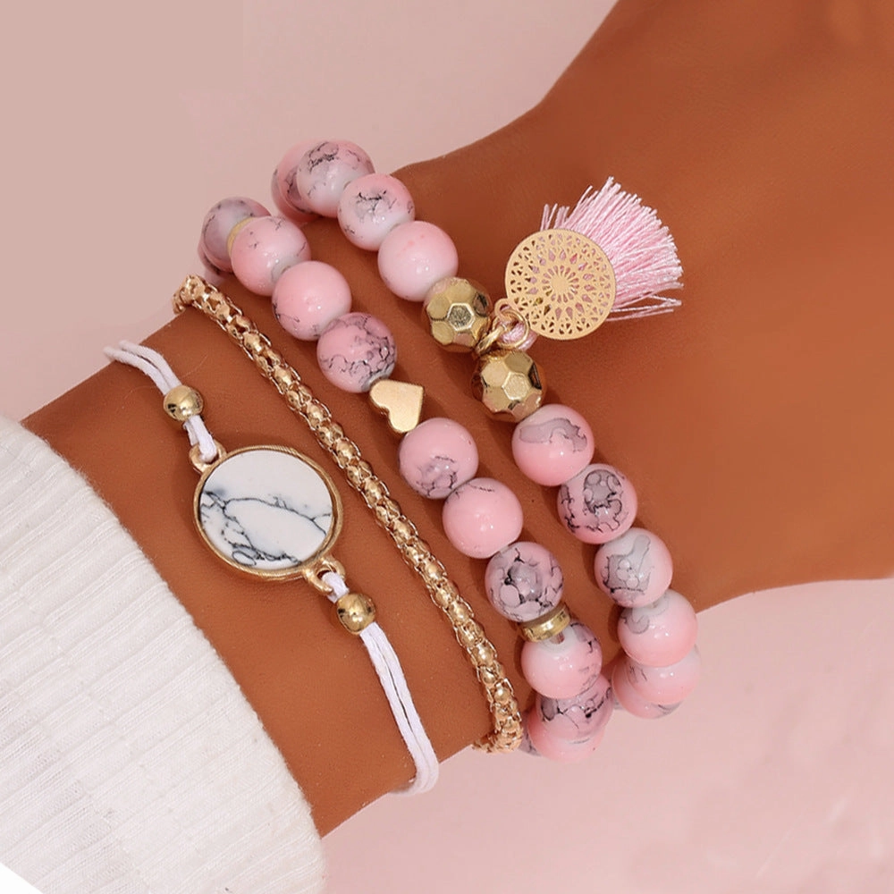 Wholesale Turquoise Tassel Disc Alloy Bracelet Set of Four