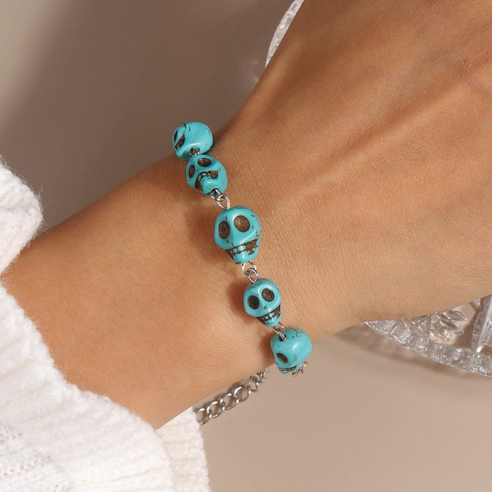 Wholesale Turquoise Vintage Skull Alloy Bracelet