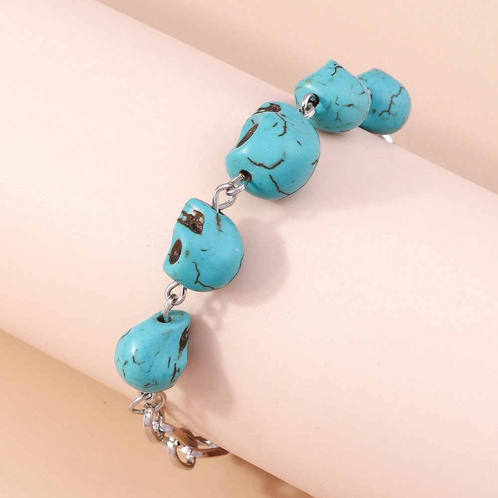 Wholesale Turquoise Vintage Skull Alloy Bracelet