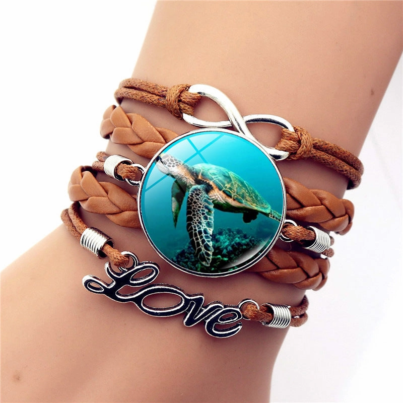 Wholesale Turtle Dolphin Leather Infinity Symbol LOVE Brown Multilayer Weave Alloy Bracelet