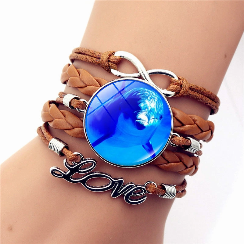 Wholesale Turtle Dolphin Leather Infinity Symbol LOVE Brown Multilayer Weave Alloy Bracelet