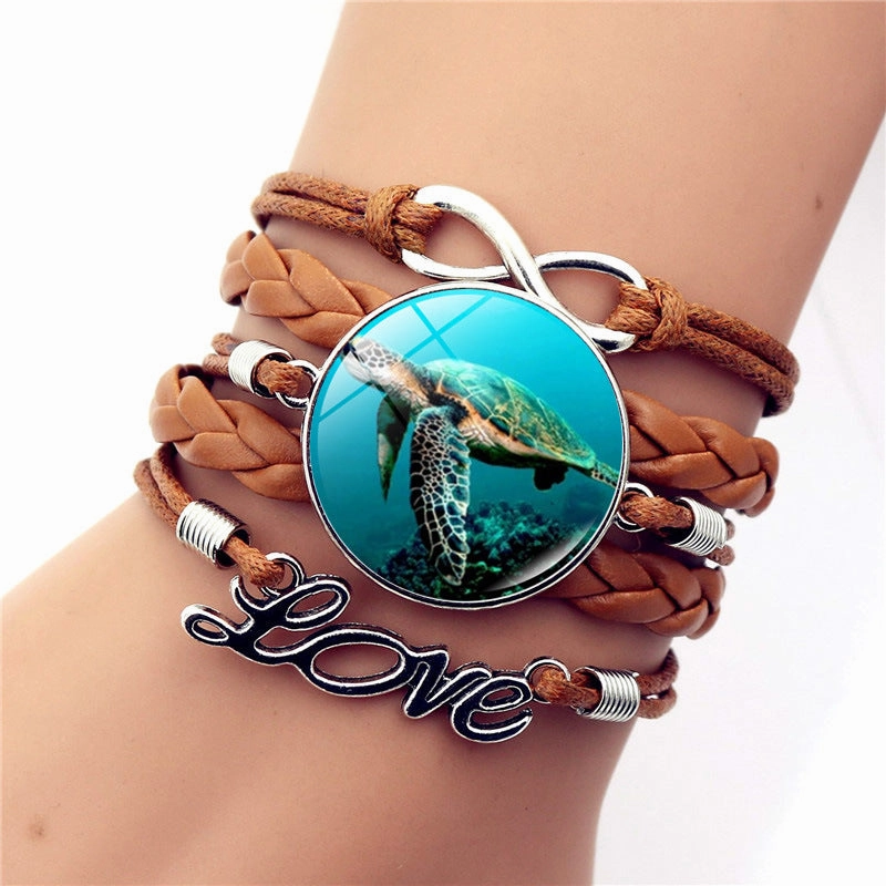 Wholesale Turtle Dolphin Leather Infinity Symbol LOVE Brown Multilayer Weave Alloy Bracelet