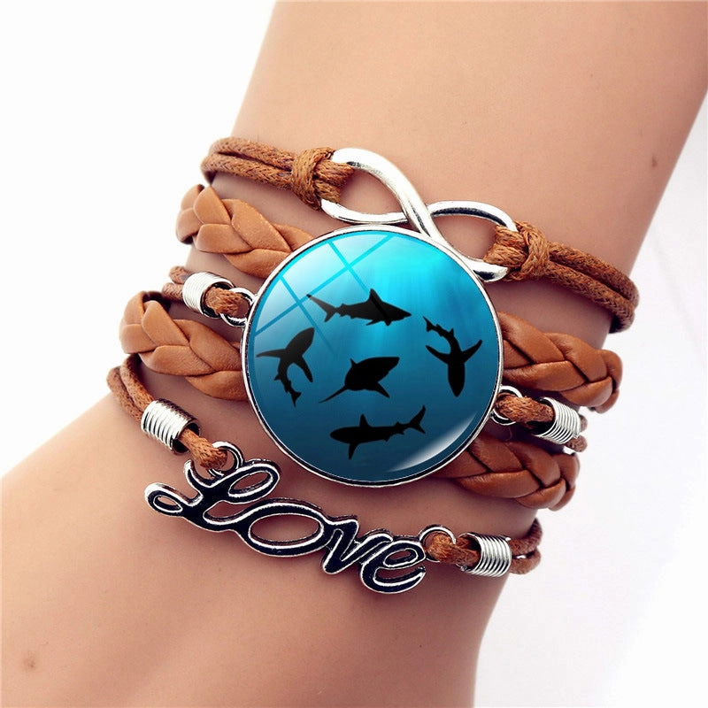 Wholesale Turtle Dolphin Leather Infinity Symbol LOVE Brown Multilayer Weave Alloy Bracelet