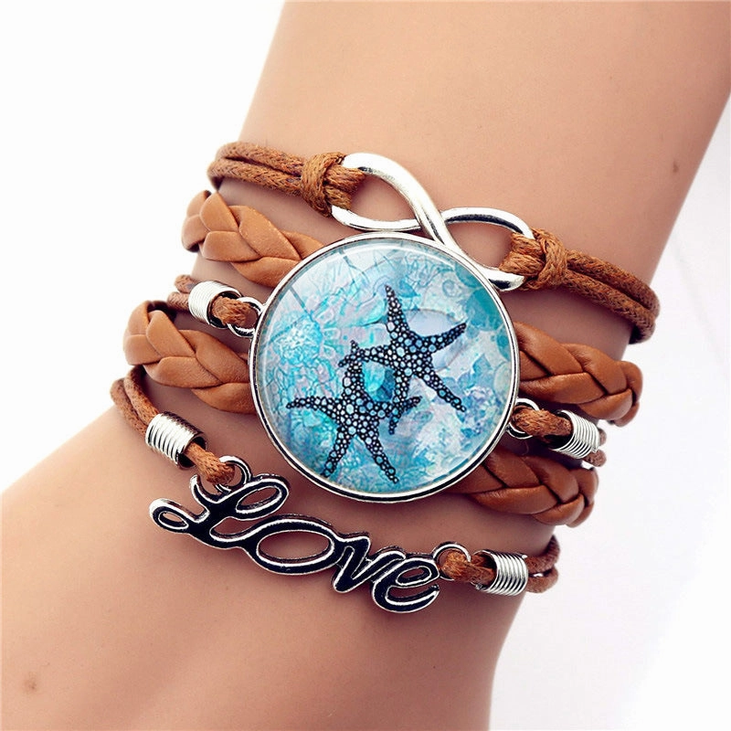 Wholesale Turtle Dolphin Leather Infinity Symbol LOVE Brown Multilayer Weave Alloy Bracelet
