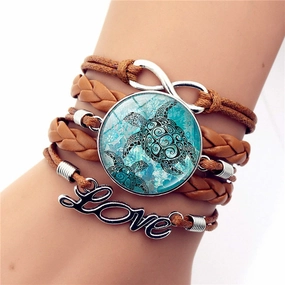 Wholesale Turtle Dolphin Leather Infinity Symbol LOVE Brown Multilayer Weave Alloy Bracelet