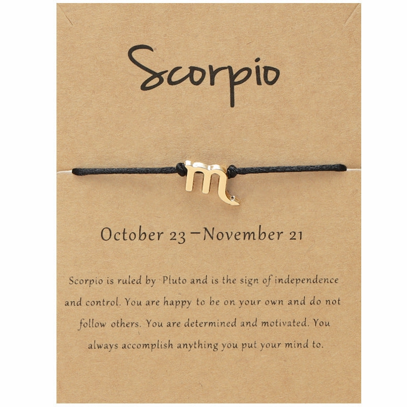 Wholesale Twelve Constellation Adjustable Black Cord Bracelet