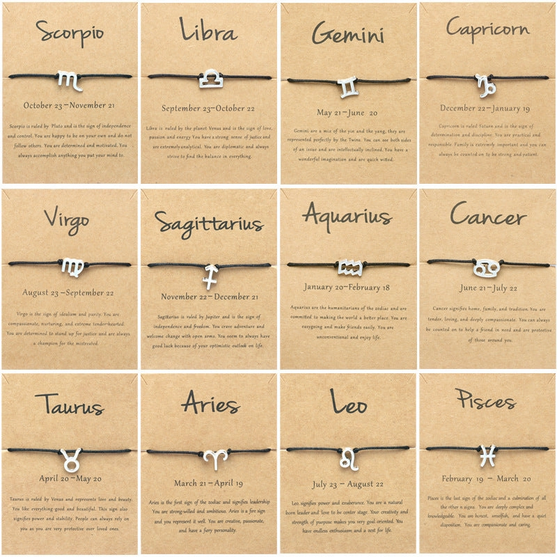 Wholesale Twelve Constellation Adjustable Black Cord Bracelet