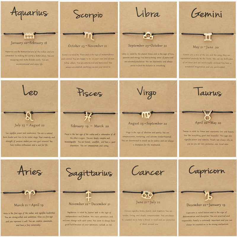 Wholesale Twelve Constellation Adjustable Black Cord Bracelet