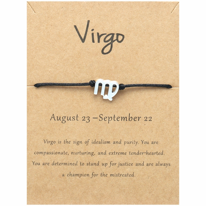Wholesale Twelve Constellation Adjustable Black Cord Bracelet