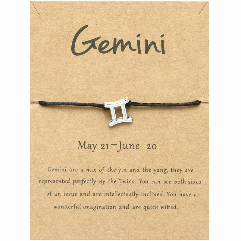 Wholesale Twelve Constellation Adjustable Black Cord Bracelet