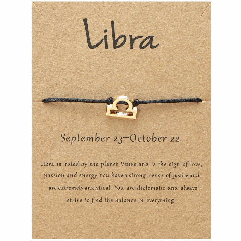 Wholesale Twelve Constellation Adjustable Black Cord Bracelet
