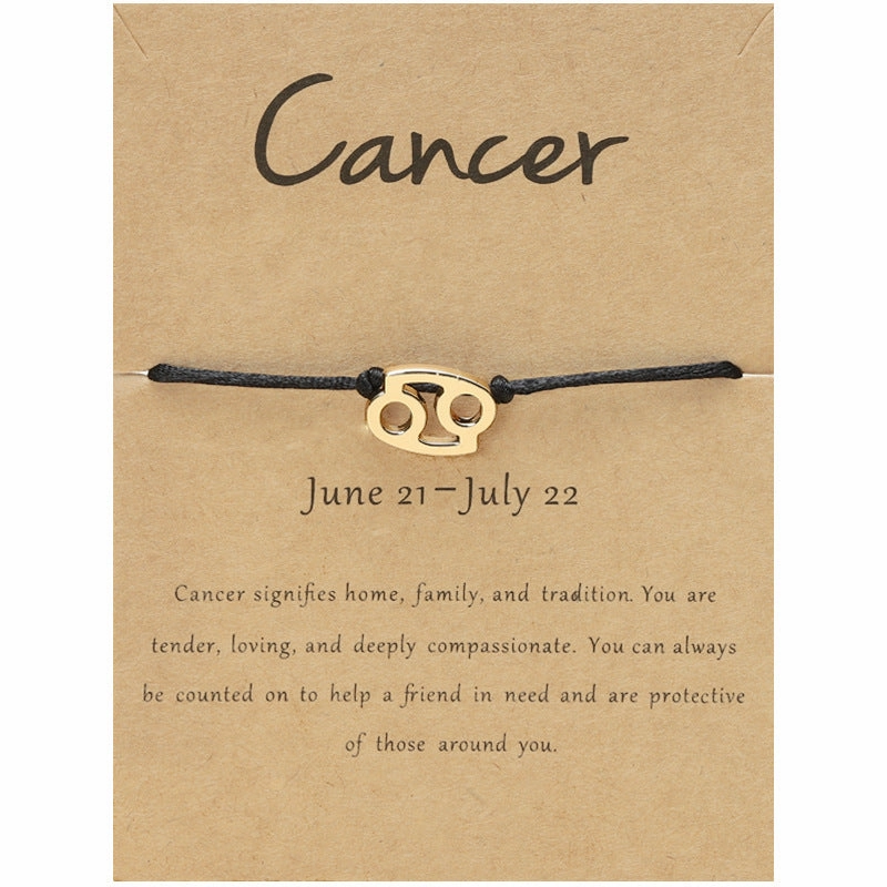 Wholesale Twelve Constellation Adjustable Black Cord Bracelet