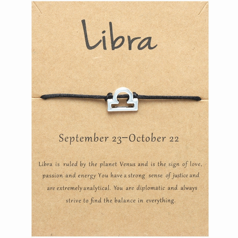 Wholesale Twelve Constellation Adjustable Black Cord Bracelet