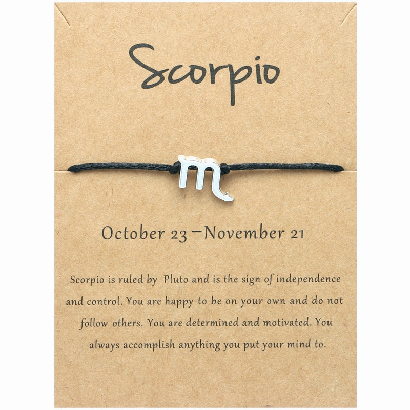 Wholesale Twelve Constellation Adjustable Black Cord Bracelet